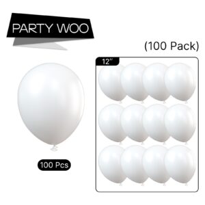 PartyWoo White Balloons, 100 pcs 12 Inch Matte White Balloons, White Balloons for Balloon Garland or Balloon Arch as Party Decorations, Wedding Decorations, Neutral Baby Shower Decorations, White-Y13