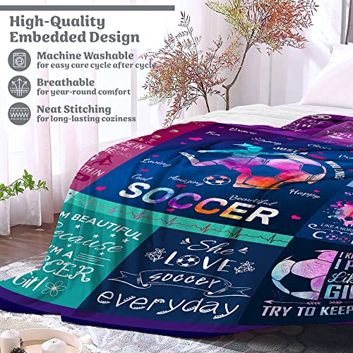 Soccer Blanket Gifts for Girls Ultra Soft Warm Flannel Throw Blankets Soccer Team Soccer Lover Gifts for Kids Teens Adults 50"x40"