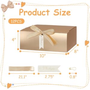 12Sets Valentines Day Gift Boxes with Lids,10x8x4inch Large Paper Present Box,Bridesmaid Proposal Box with Ribbon Thank You Card (Rose Gold)