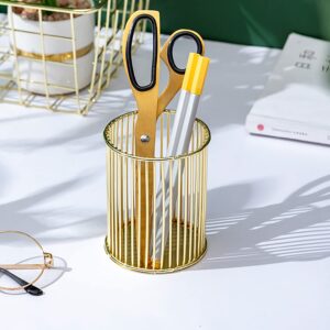 Stephanie Imports Set of 3 Metal Wire Pencil Cup or Makeup Brush Holder Organizer (Gold Bar Pattern)