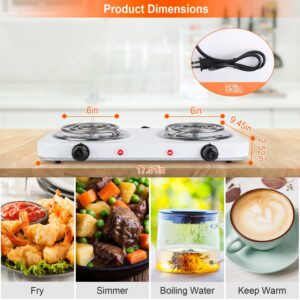 Hot Plate, 2000W Portable Electric Double Coil Burner with Dual Control & 5 Level Temperature Control, Easy to Clean, Lightweight Stainless Steel Countertop Stove for Kitchen Dorm Camping,110V