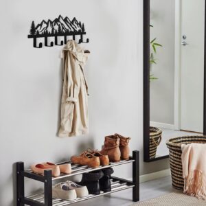 Qmetalart Mountain Metal Coat Racks Wall Mounted Entryway Kitchen Bathroom Storage Organizer Hanger for Coat Art Towel Purse Backpack Key Hat Clothes Hooks Rack Black Entrance Bedroom Gift