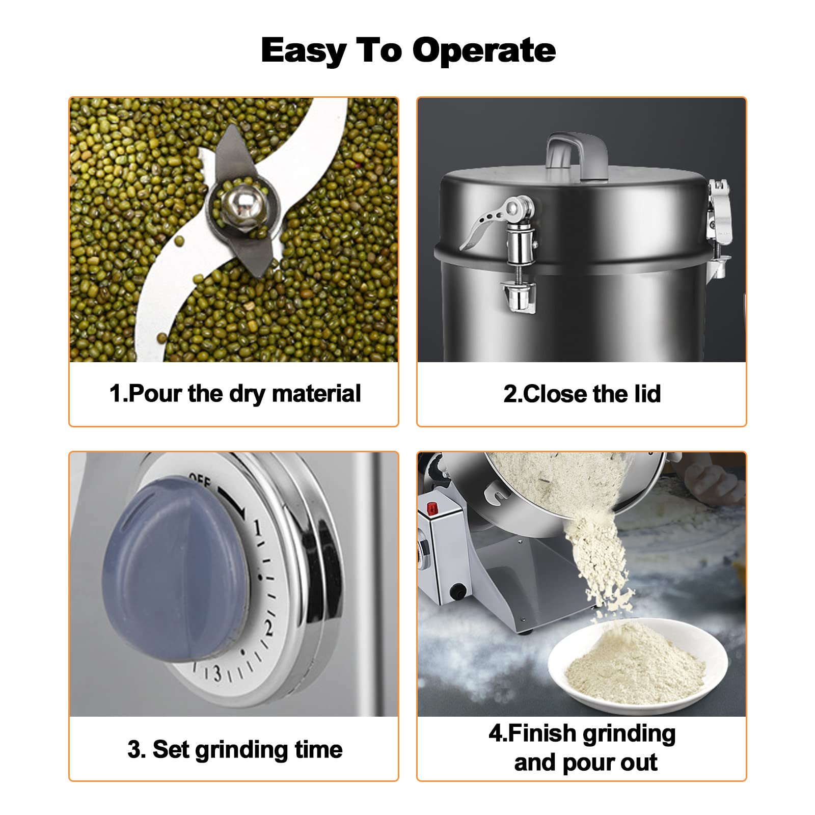 ExGizmo Electric Grain Grinder 800g,Swing Type Grain Mill Grinder 3000W,110V Stainless Steel High-speed Spice Herb Grinder Superfine Machine Dry Cereals Pulverizer Swing Type