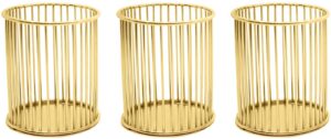 stephanie imports set of 3 metal wire pencil cup or makeup brush holder organizer (gold bar pattern)