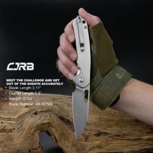 CJRB Pyrite-Alt (J1925A) Folding Pocket Knife with 3.11'' Stone Wash AR-RPM9 Wharncliffe Blade Steel Handle,Button Lock EDC Knife for Tactical,Outdoor,Hiking and Gift