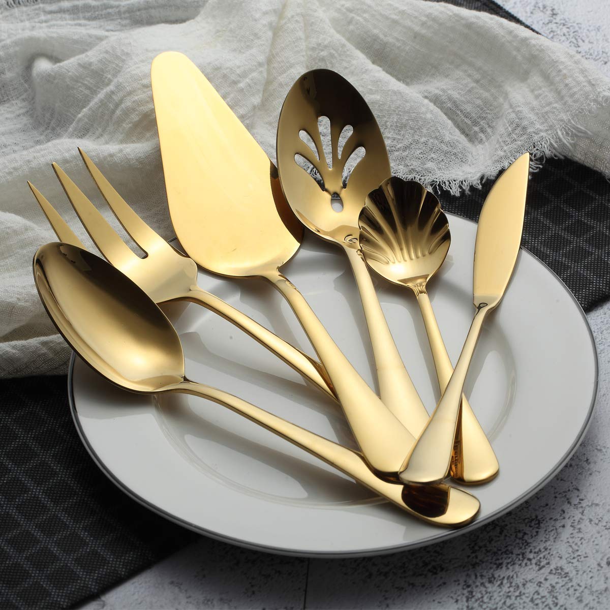 Berglander Silverware Serving Set 6 Pieces, Stainless Steel Serving Spoons Set, Flatware Serving Set, Serving Utensils Set Easy to Clean and Dishwasher Safe