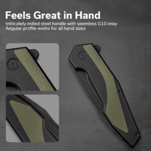 CIVIVI Folding Pocket Knife for EDC, Frame Lock Knife with 3.7" 14C28N Blade, Steel with OD Green G10 Handle, Gustavo T. Cecchini Hypersonic Flipper Knife for Men Gift Collection C22011-1