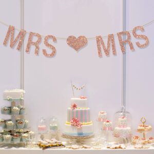 Mrs & Mrs Banner, Lesbian Theme Banner for Female's Bridal Shower/Wedding/Engagement/Anniversary Party Decorations Supplies, Gift for Lesbian Couple, Love is Love, Rose Gold Glitter