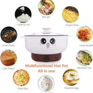 BXE 4-in-1 Multifunction Electric Cooker Skillet Wok Electric Hot Pot For Cook Rice Fried Noodles Stew Soup Steamed Fish Boiled Egg Small Non-stick with Lid (without Steamer,White)