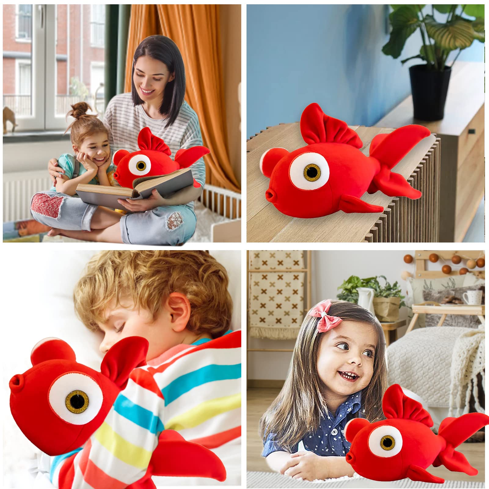 AUCOOMA Fish Stuffed Animal Plush Toys Hugging Pillow Cute Soft Doll Gifts for Girls Red13.7