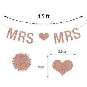 Mrs & Mrs Banner, Lesbian Theme Banner for Female's Bridal Shower/Wedding/Engagement/Anniversary Party Decorations Supplies, Gift for Lesbian Couple, Love is Love, Rose Gold Glitter