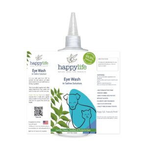 Happy Life Naturals-Dog Eye Wash Solution- Premium Eye Drops for Dogs and All kinds of Pets- Dog Eye Drops for Infection, Clears Tear Stains, Soothes Irritations- Neem Extract, Saline Solution - 120ml