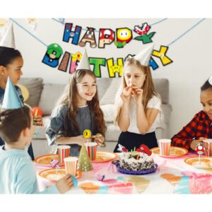 Video Game Birthday Banner Card Holder Happy Birthday Banner Card Holder Kawaii Cartoon Party Decorations Boys Girls Teens Adult Birthday Party Supplies Video Game Theme Cake