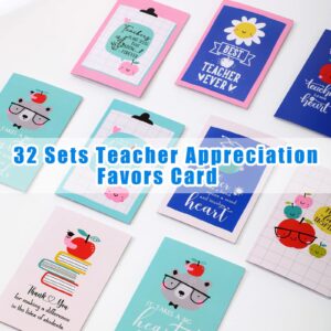 Teling 32 Sets Teacher Thank You Cards with Envelopes and Stickers Teacher Appreciation Gift Bulk Teachers Day Motivational Card Best Teacher Ever Card for Women Teachers Coworker