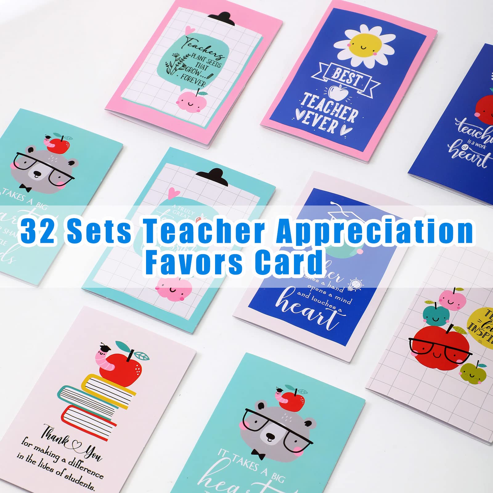 Teling 32 Sets Teacher Thank You Cards with Envelopes and Stickers Teacher Appreciation Gift Bulk Teachers Day Motivational Card Best Teacher Ever Card for Women Teachers Coworker