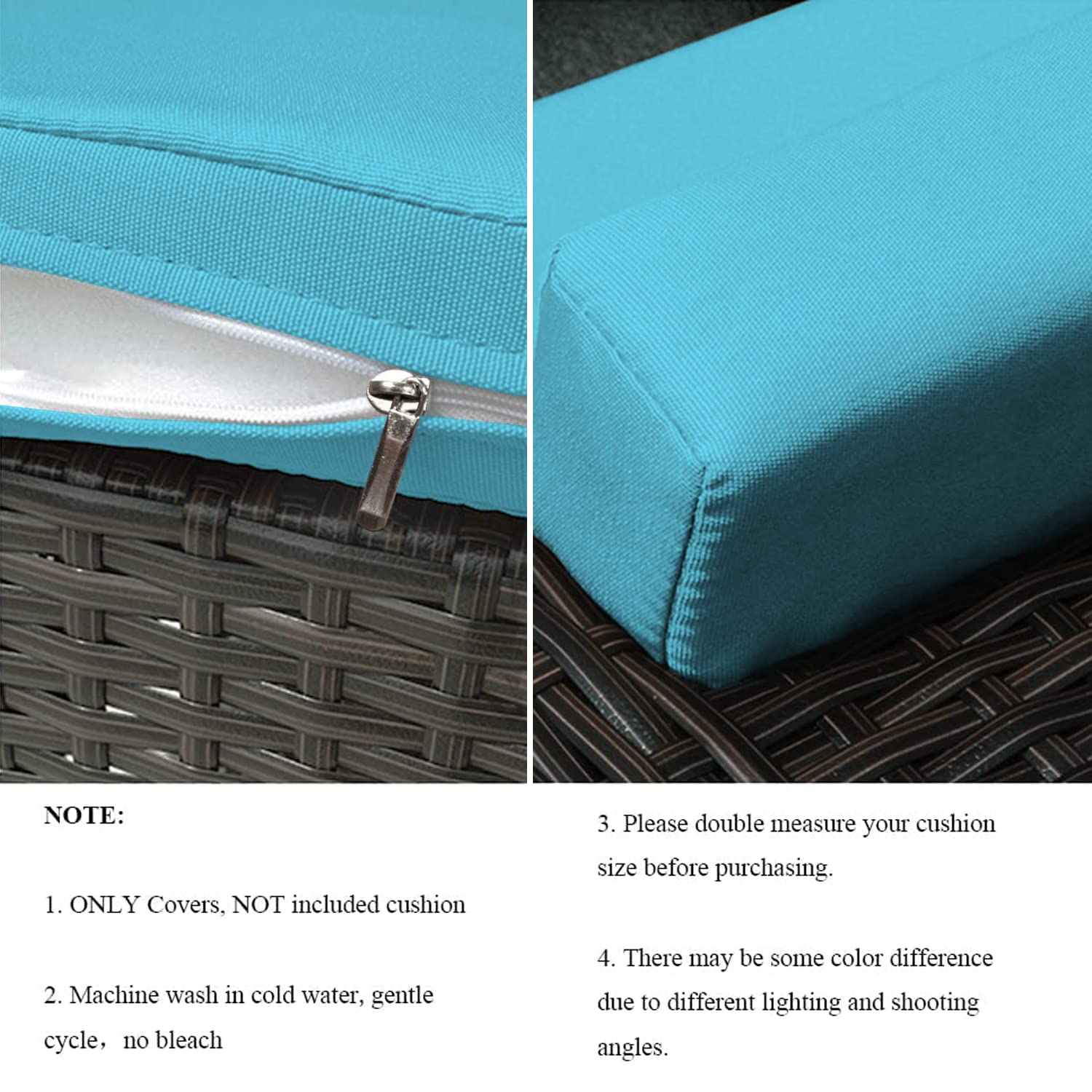 VAKADO Outdoor Patio Furniture Chair Cushion Replacement Covers Set of 4 Waterproof Decorative Cushion Cases Decor for Bench Garden Porch Couch Tent(Turquoise, 24"X24"X4")