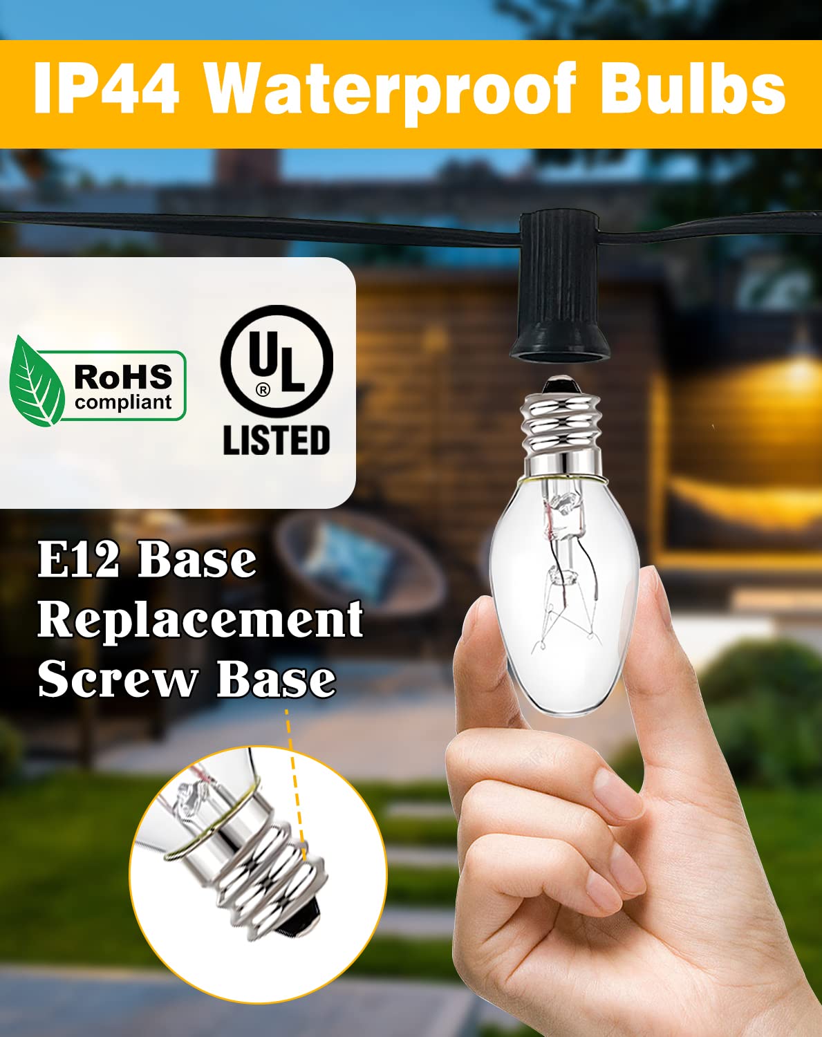 25 Pack Clear Night Light Bulbs, 7 Watt Salt Lamp Light Replacement Bulbs, Plug-in Incandescent Night Light Bulbs, E12 Candelabra Base, 120 Volt