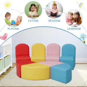 Kinsunny 8 PCs Kids Sofa Seating Set - Colorful Stools Cartoon Leather Chair for Toddlers Soft Foam Play Kids sectional Sofa Chair for Classroom Kindergarten Library Playroom