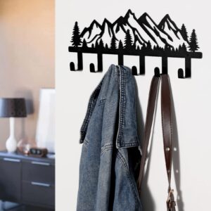 Qmetalart Mountain Metal Coat Racks Wall Mounted Entryway Kitchen Bathroom Storage Organizer Hanger for Coat Art Towel Purse Backpack Key Hat Clothes Hooks Rack Black Entrance Bedroom Gift