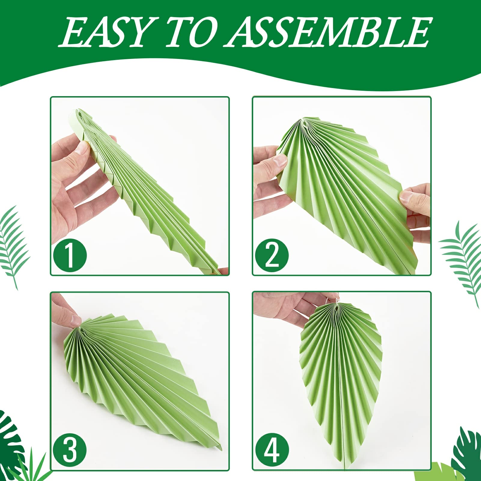 SUNBEAUTY Paper Fans Party Decorations Paper Leaves for Decoration Paper Fans Classroom Decoration Paper Fans Backdrop Decor Green Birthday Decorations,Set of 9