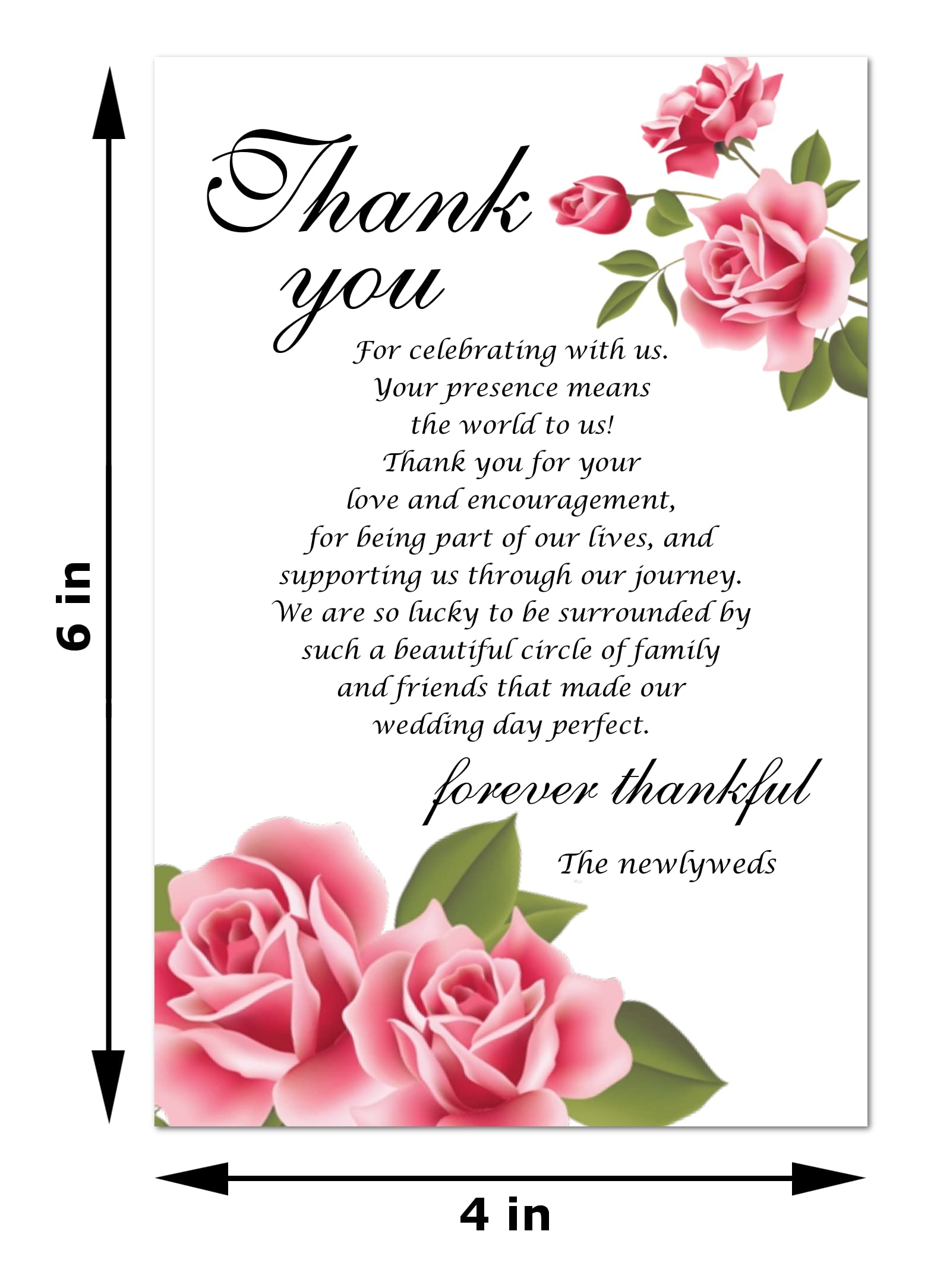 RokAPary Floral Wedding Thank You Place Cards, Place Setting Cards, For Bridal Shower, Reunion, Reception, Celebration, Rehearsals, Dinner Parties, Events 50 Cards 4"x6". Made in USA