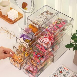 Hair Accessories Organizer, Clear Hair Organizer Storage Box with 5 Drawers Hair Tie Holder Container Storage Organization for Bathroom Closet Desk Office (5 Drawer)