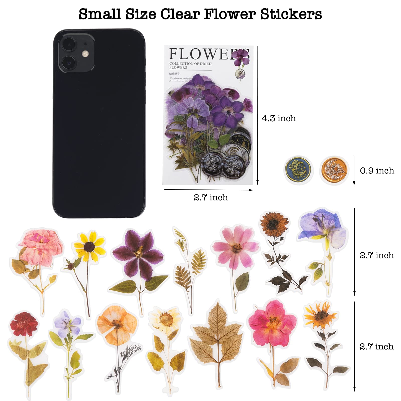 Knaid Pressed Flower Themed Stickers Set (320 Pieces) Dried Flowers Resin Stickers Decals Floral Botanical Journaling Stickers for Scrapbook Supplies Junk Journal Bullet Journal Planner Laptops