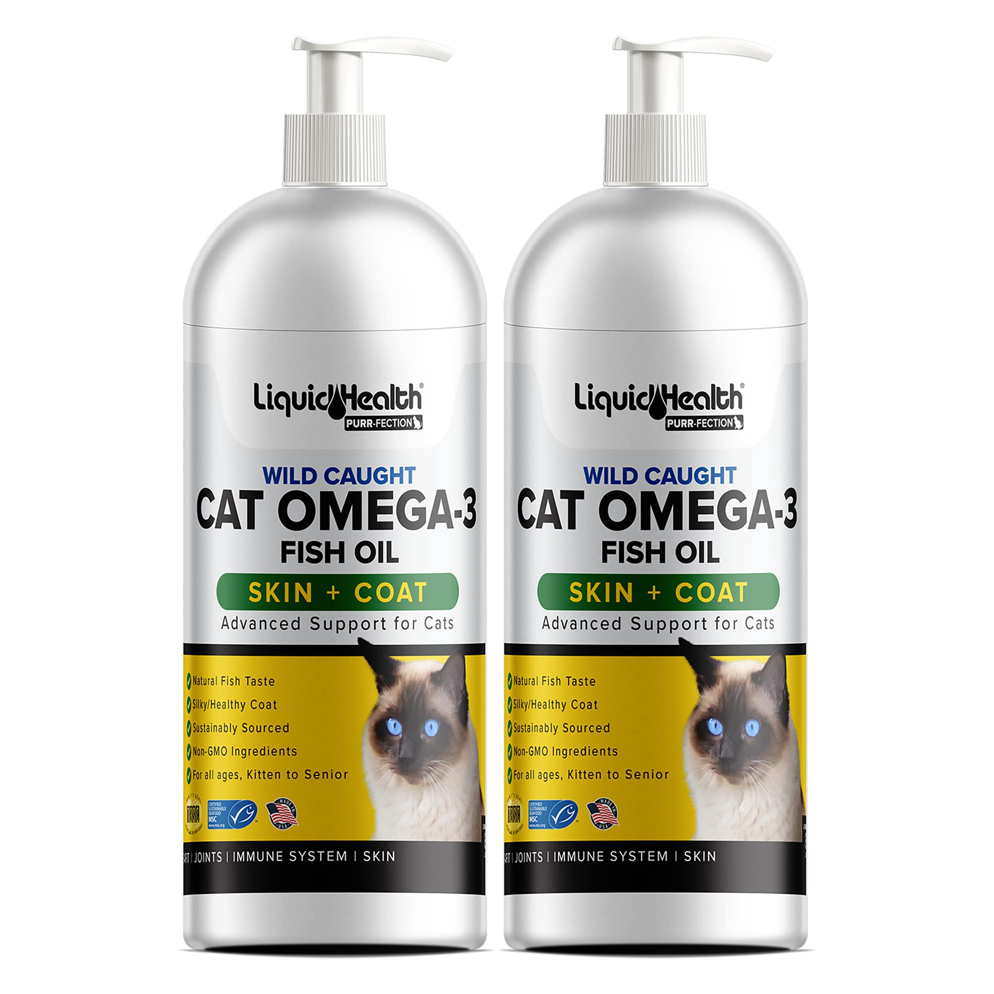 Liquid Health Pets Purr-Fection Omega 3 Fish Oil for Cats - Liquid Omega 3 for Cats with EPA+DPA+DHA, Cat Omega 3 Supplement May Reduce Itching, Support Joint, Immunity, Brain, Heart Health (2 Pack)