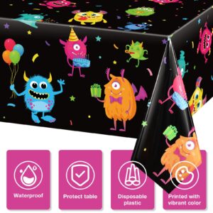 Buryeah 3 Pieces Monster Party Table Covers Plastic Little Monster Table Cloths Monster Birthday Party Tablecloth for Kids Boys Birthday Party Decoration Supplies, 54 x 108 Inch