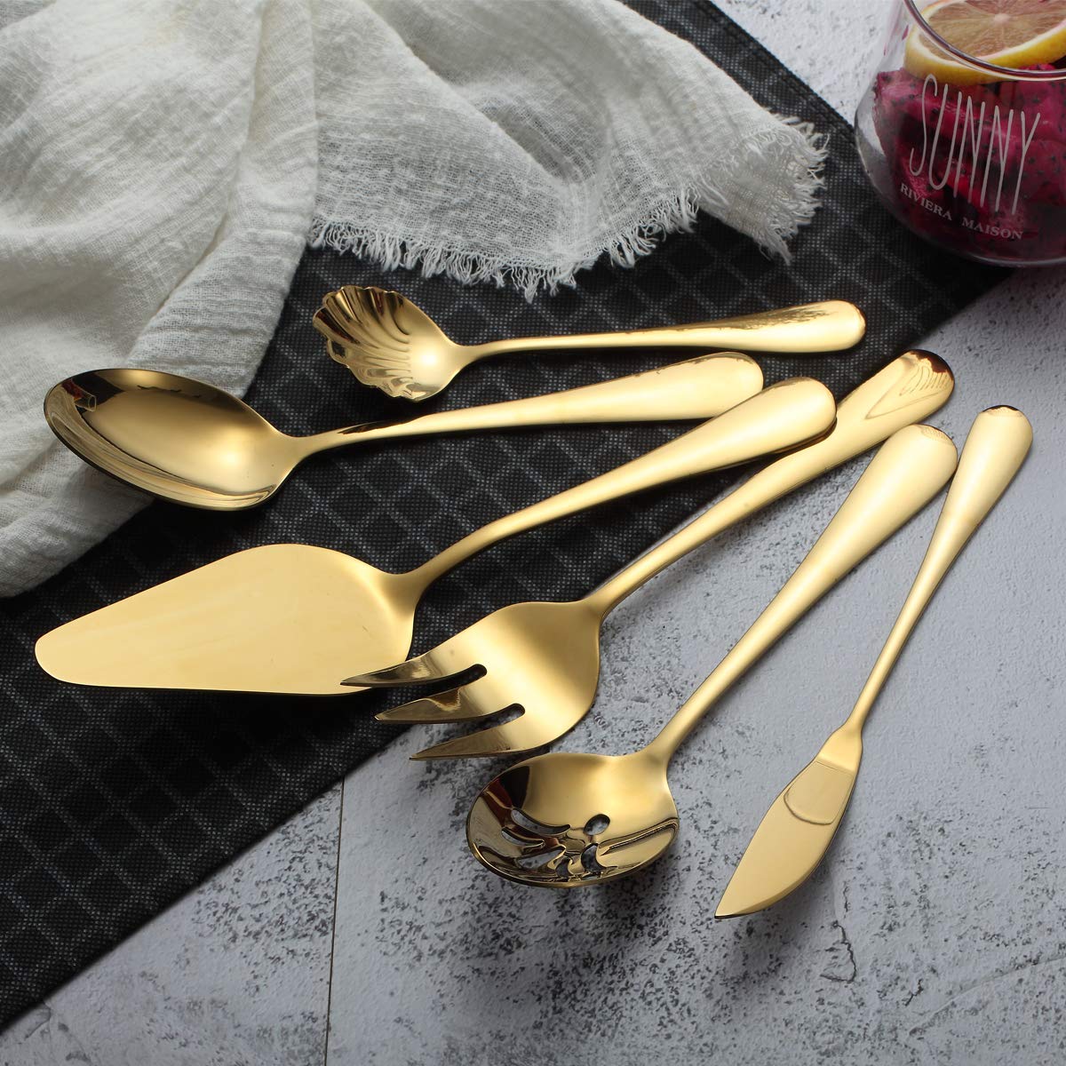 Berglander Silverware Serving Set 6 Pieces, Stainless Steel Serving Spoons Set, Flatware Serving Set, Serving Utensils Set Easy to Clean and Dishwasher Safe