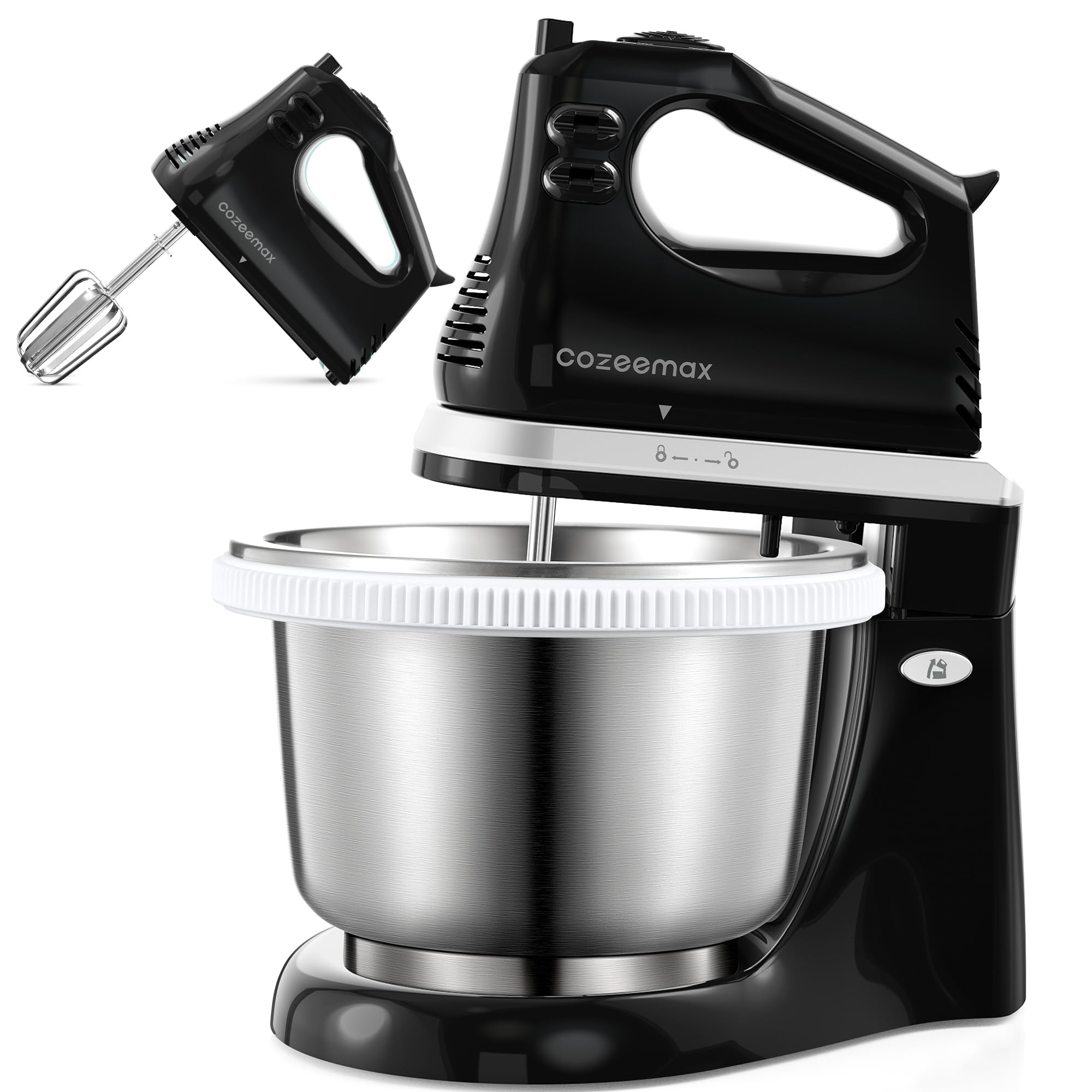 2 in 1 Hand Mixers Kitchen Electric Stand mixer with bowl 3 Quart, electric mixer handheld for Everyday Use, Dough Hooks & Mixer Beaters for Frosting, Meringues & More (Black)