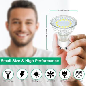 Kondras 6-Pack GU10 LED Light Bulbs 4W 50watt Halogen Bulb Replacement, 5000K Daylight White GU10 Bulb 450lm LED Recessed Track Light Bulbs for Range Hood Kitchen Bedroom, 120°Beam Angle, Non-Dimmable