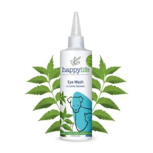 happy life naturals-dog eye wash solution- premium eye drops for dogs and all kinds of pets- dog eye drops for infection, clears tear stains, soothes irritations- neem extract, saline solution - 120ml