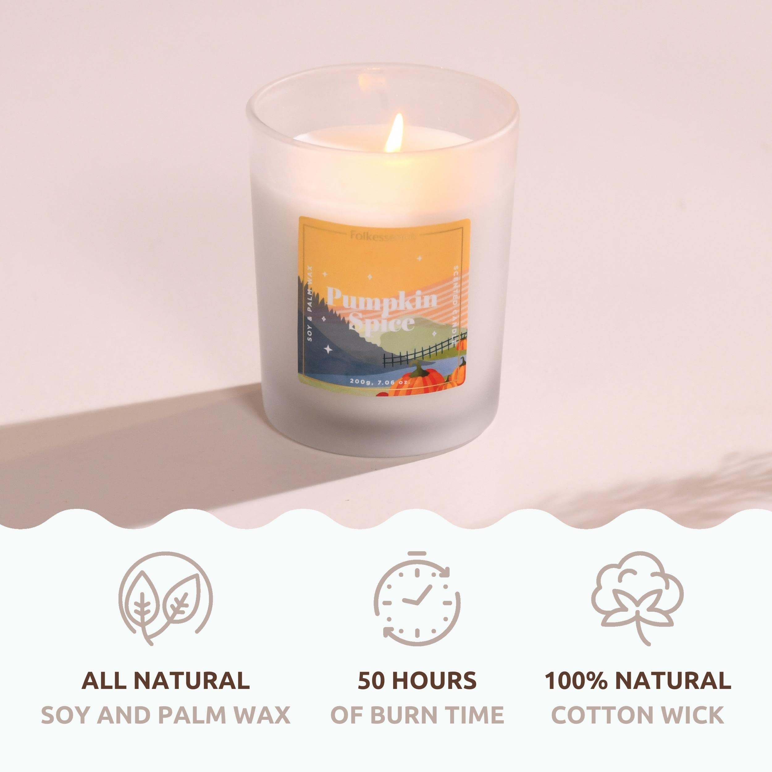 Folkulture Fall Candles for Home Scented, 7.06 Oz Soy Wax Fall Scented Candle Jar, Candle Gifts for Women, Odor Eliminating & Non - Toxic Candle, Large Pumpkin Candle - 50 Hr Burn Time