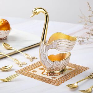 Gold Swan Base Holder,Table Decorative Swan Dessert Spoons Organizer Base Spoons Holder with 6pcs Coffee Spoon set,Elegant Gold Dessert Spoons,Premium Zinc Alloy Swan Base Spoon Organizer (Gold)