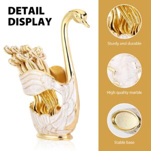 Gold Swan Base Holder,Table Decorative Swan Dessert Spoons Organizer Base Spoons Holder with 6pcs Coffee Spoon set,Elegant Gold Dessert Spoons,Premium Zinc Alloy Swan Base Spoon Organizer (Gold)