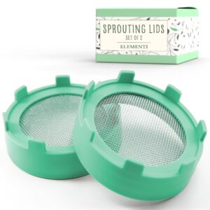 elementi sprouting lids for wide mouth mason jars (set of 2), sprouting jar kit for organic sprouts, alfalfa & mung bean sprouts grow kit, 316 stainless steel mesh screen strainer lid (mint green)