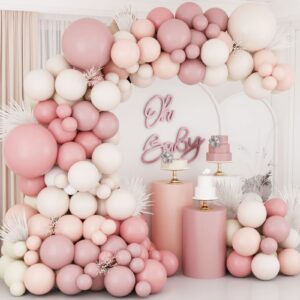 18Inch Boho Dusty Rose Pink Nude Mauve Neutral Brown Ivory White Balloons Balloon Arch Garland Kit, Baby Shower Balloons Girls, Boho Birthday Wedding Baby Shower Party Decorations for Girl