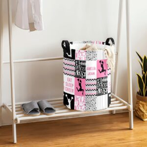 Laundry Basket Eat Sleep Cheer Cheerleader Pink Laundry Hamper Clothes Bag Collapsible Tall with Handles Bathroom College Essentials Storage for College Dorm Family