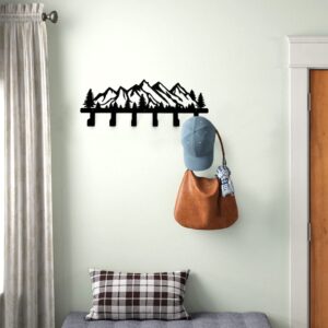 Qmetalart Mountain Metal Coat Racks Wall Mounted Entryway Kitchen Bathroom Storage Organizer Hanger for Coat Art Towel Purse Backpack Key Hat Clothes Hooks Rack Black Entrance Bedroom Gift