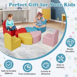 Kinsunny 8 PCs Kids Sofa Seating Set - Colorful Stools Cartoon Leather Chair for Toddlers Soft Foam Play Kids sectional Sofa Chair for Classroom Kindergarten Library Playroom