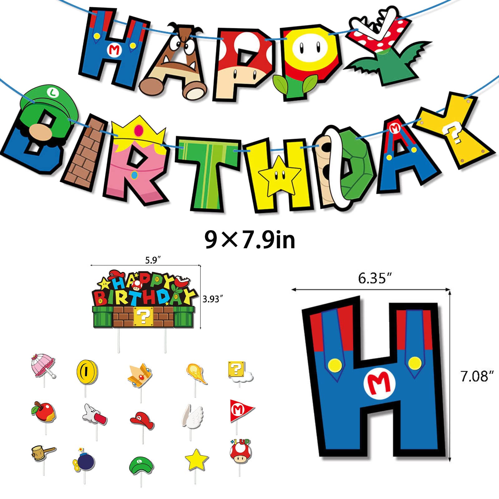 Video Game Birthday Banner Card Holder Happy Birthday Banner Card Holder Kawaii Cartoon Party Decorations Boys Girls Teens Adult Birthday Party Supplies Video Game Theme Cake