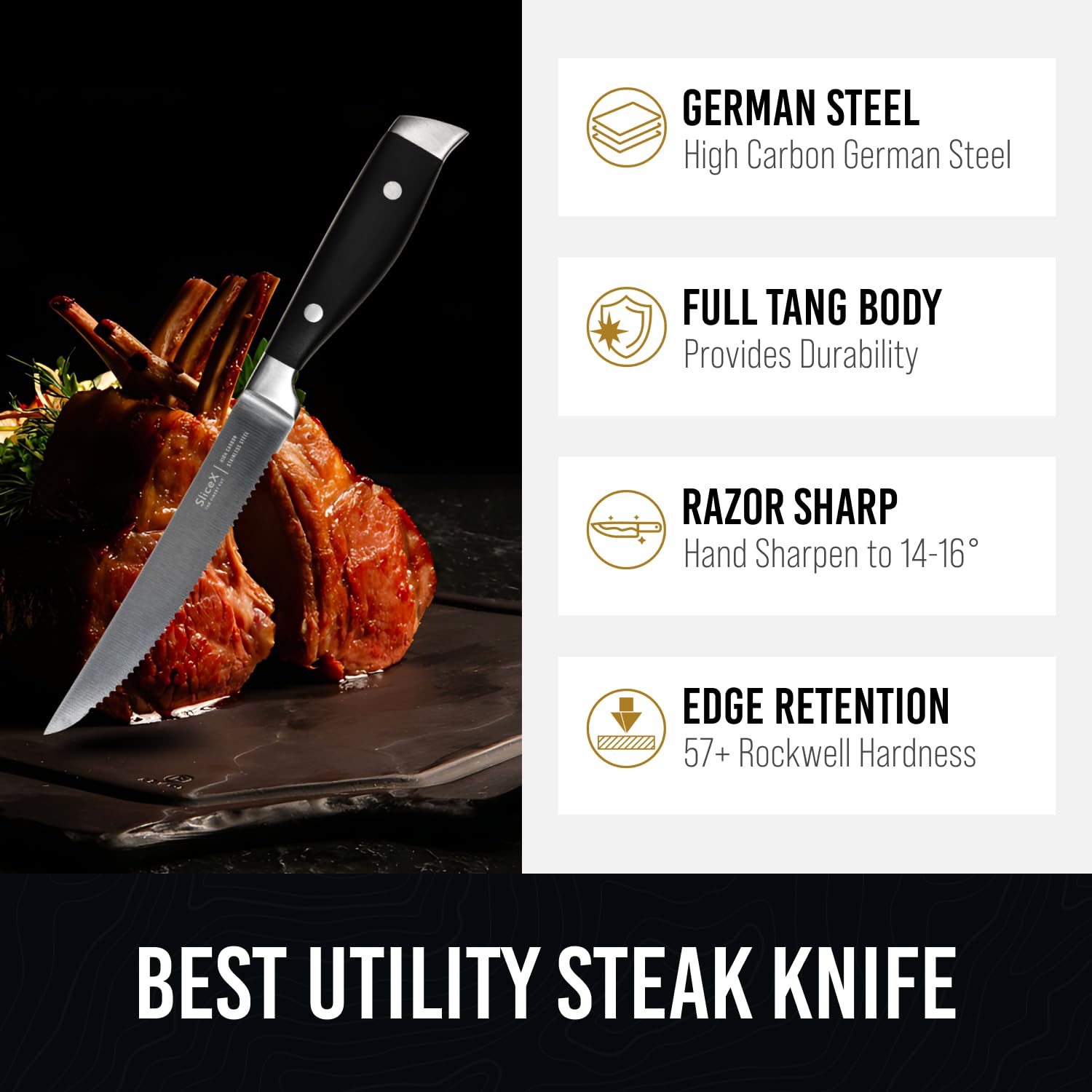 Bright Hobby Steak Knives - 5 Inches Steak Knives Set of 4 | Razor Sharp High Carbon German Steel Steak Knife Set for Steak | Serrated Steak Knives for Kitchen | Quality Steak Knifes