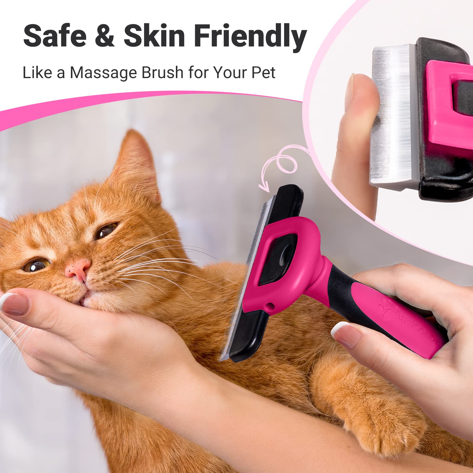 MIU COLOR Pet Grooming Brush, Deshedding Tool for Dogs & Cats, Effectively Reduces Shedding by up to 95% for Short Medium and Long Pet Hair, Hot Pink