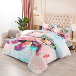 CVHOUSE Kawaii Sea Turtle Comforter Set Twin Size,Ocean Theme Bedding Set for Girls Kids,Tie Die Turtle Quilt Set Ocean Turtle Duvet Set Ocean Decor 3 Pieces