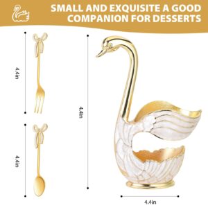 Gold Swan Base Holder,Table Decorative Swan Dessert Spoons Organizer Base Spoons Holder with 6pcs Coffee Spoon set,Elegant Gold Dessert Spoons,Premium Zinc Alloy Swan Base Spoon Organizer (Gold)