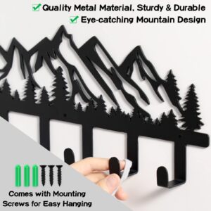 Qmetalart Mountain Metal Coat Racks Wall Mounted Entryway Kitchen Bathroom Storage Organizer Hanger for Coat Art Towel Purse Backpack Key Hat Clothes Hooks Rack Black Entrance Bedroom Gift