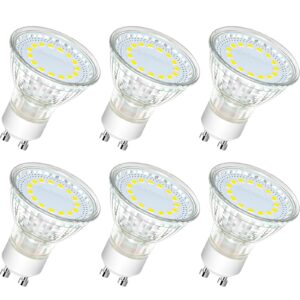 kondras 6-pack gu10 led light bulbs 4w 50watt halogen bulb replacement, 5000k daylight white gu10 bulb 450lm led recessed track light bulbs for range hood kitchen bedroom, 120°beam angle, non-dimmable