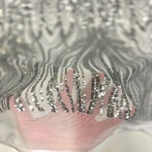 Fashion Fabrics LLC Silver Selena Wave Stretch Sequins Prom Couture Cocktail Lace Fabric - Sold by The Yard