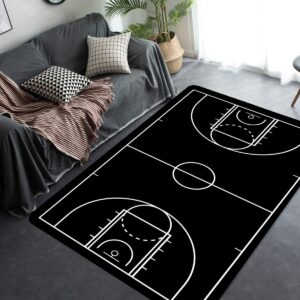 black basketball floor home decor print large area rugs for teen boy kids bedroom, non-skid rubber back indoor floor carpet yoga mat living room bedroom play room mat